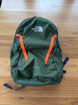 The North Face Vault Backpack Olive Green Orange Trim 27L Laptop Book Bag