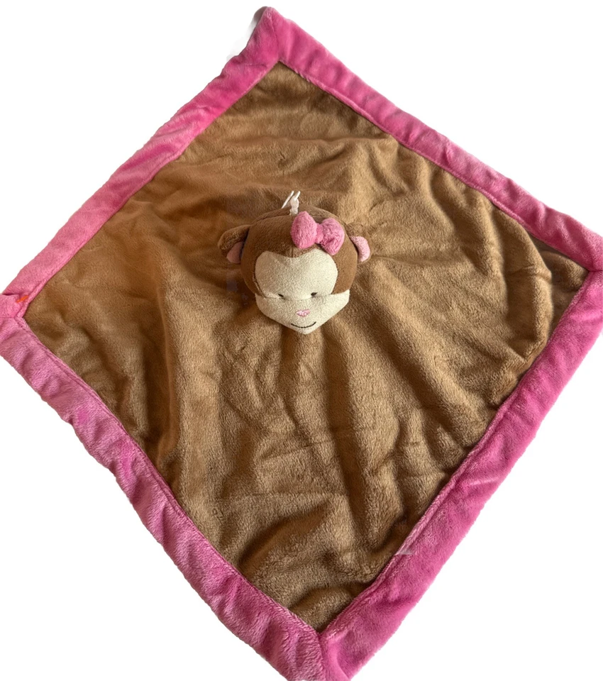 Tiddliwinks Monkey Security Blanket Baby Lovey Brown Pink Bow Plush Sewn Eyes - Image 3 of 4