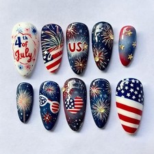 30Pcs 4th of July Press on Nails Medium Almond 4th of July Press on Nails 04