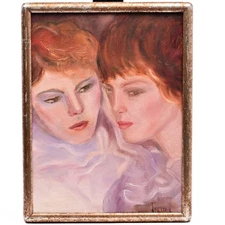 HENRY DORAY Original Vintage Signed Double Portrait Figurative Lady Oil Painting