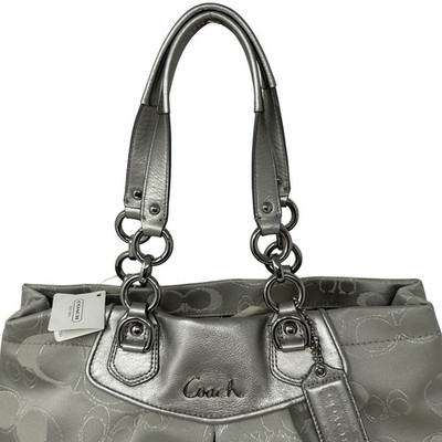 Coach Ashley Signature Lurex Carryall Garden Silver Gray Butterfly 