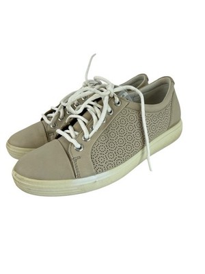 ECCO Soft 7 Golf Shoes Womens Sz 7 Wide Beige Leather Spikeless Comfort Lace Up