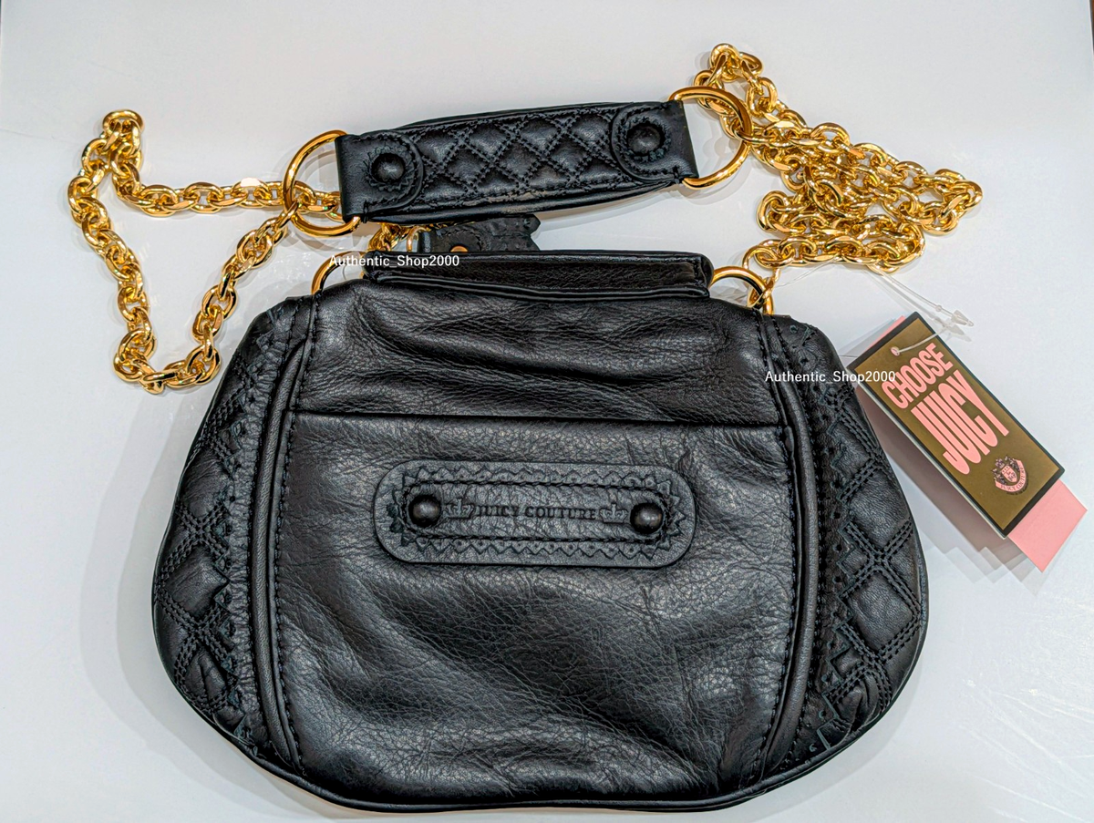 100% Genuine Juicy Couture Crown Black Quilted Leather Vintage 