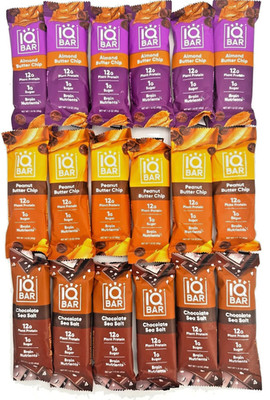 IQBAR 18 Bar Variety Pack Chocolate sea salt, Almond Butter Chip, Peanut butter