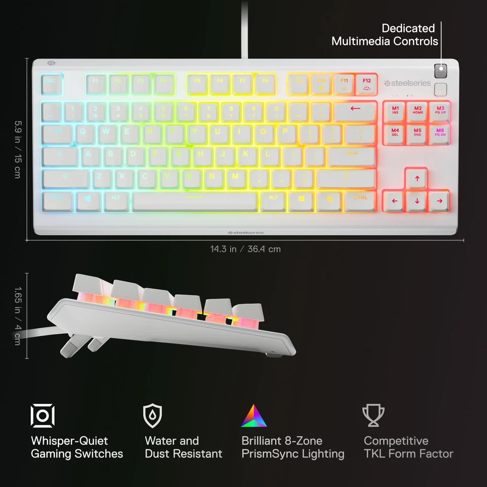 Apex 3 TKL White RGB Gaming Keyboard — Tenkeyless Compact Form Factor — 8-Zon... - Image 3 of 4