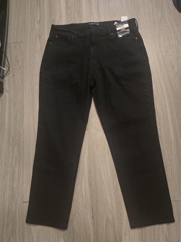 NWT Abercrombie & Fitch Vintage Stretch Athletic Loose Black Denim Jeans 40x32