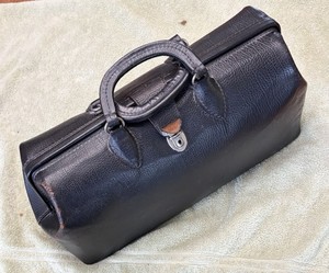 Antique Vintage Doctors Bag Black Leather Early 1900s Travel Physician Medical 