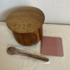 NEW Ryze Mushroom Coffee Storage Acacia Wood Canister Jar Spoon Set
