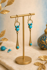 Handmade Turquoise Blue Natural Stone Gold-Tone Long Drop Earrings