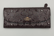Coach Signature Debossed Patent Leather Soft Slim Wallet Oxblood / Burgundy