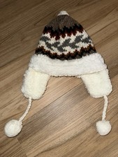 Brown And White Alpaca Wool Chullo Hat