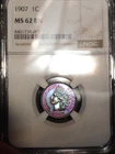1907 Indian Head Penny NGC MS62 BN ~ STUNNING ELECTRIC TONING ~ High Eye Appeal