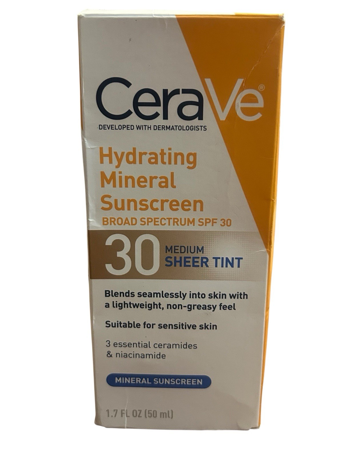 CeraVe Hydrating Mineral Sunscreen SPF 30 Sheer Tint 1.7oz Exp 10/2026