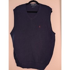 VTG Polo Ralph Lauren 90s 100 Cotton Vest Men s XL Blue Preppy Equestrian Golf