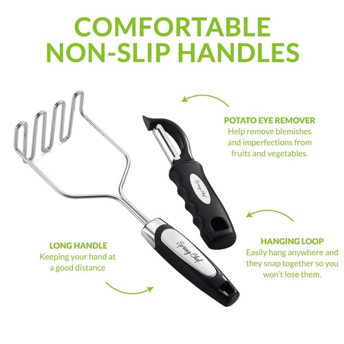 Stainless Steel Potato Masher with Premium Vegetable Peeler, Mashed Potato Ma... - Picture 4 of 6