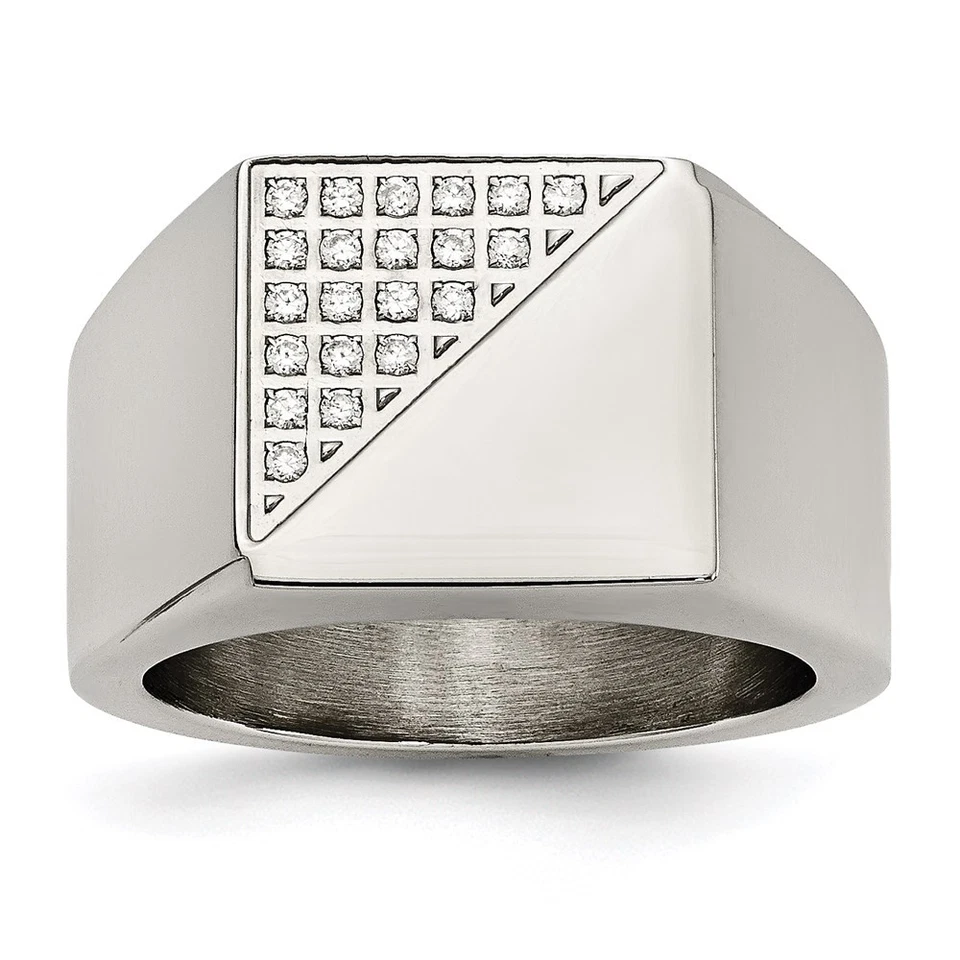 Chisel Men's Ring Stainless Steel Polished with Crystals White Standard Fit