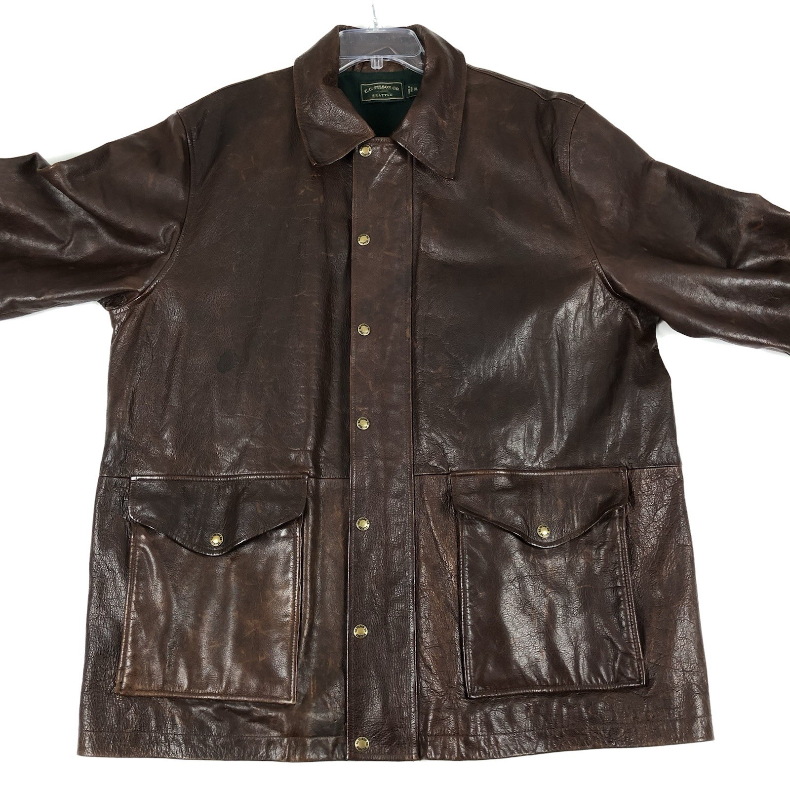 Vintage Filson Leather Jacket Mens XL Dark Brown Cotton Lined Overcoat EX COND image 2
