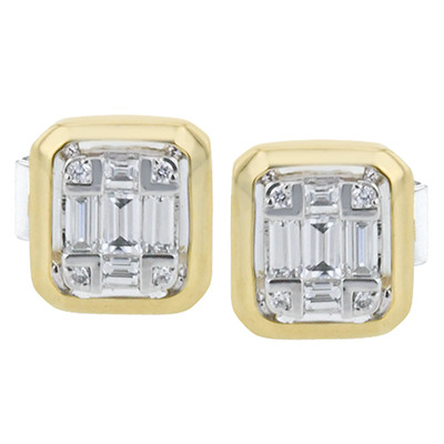 Simon G LE4684 Yellow & White Gold Diamond Cluster Bezel Earrings*