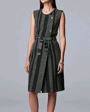 Simply Vera Vera Wang Size L Sleeveless 2-Button Dress Vertical Striped Belted