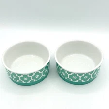 Two Bone Dry Paw Print Ceramic Pet Bowls Lattice Collection Aqua 4 Inch No Slip