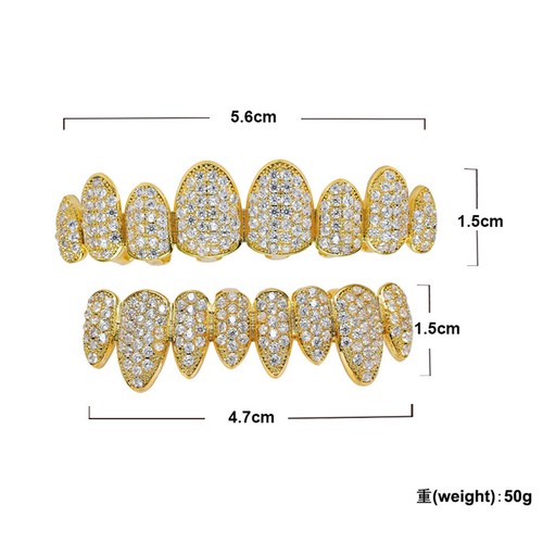 14K Gold Plated CZ Teeth Grillz Hip Hop Top Bottom Mouth Silver Grill Set Custom - Picture 91 of 128