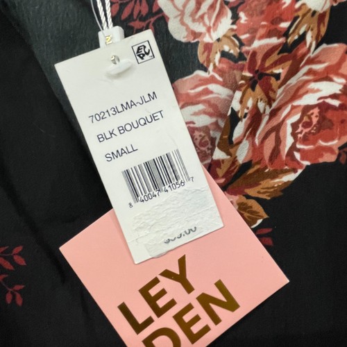 Leyden Shirt Womens Small Black Pink Blouse Floral Wrap Snap Peplum Long Sleeve - Picture 10 of 13