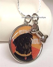 Rottweiler Dog Bone Necklace 18" Breed Rottweilers Rule Silver Plated