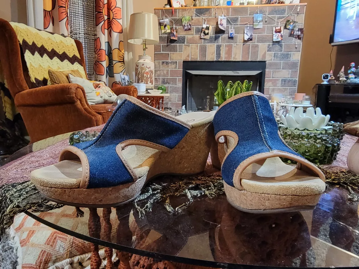 Clarks denim wedge cheap
