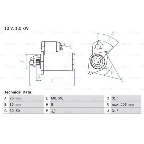 Bosch Anlasser Starter 1Kw FüR Smart Fortwo Coupe City-Coupe Cabrio-image