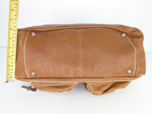 Sonia Rykiel Satchel Bag Tan Brown Calf Leather Crossbody Top Handle Handbag - Picture 8 of 14