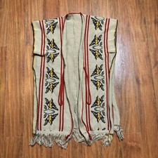 Vtg Bird AOP Poncho Fringe Bird Motif Knit Open Tie Front Sweater Cardigan 70s