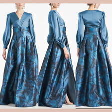 NWT 895 Sachin Babi 16W Zoe V Neck Ball Gown Gunmetal Tonal Petal J1490