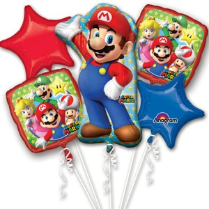 Super Mario Brothers 5pc Bouquet Birthday Party Foil Balloons