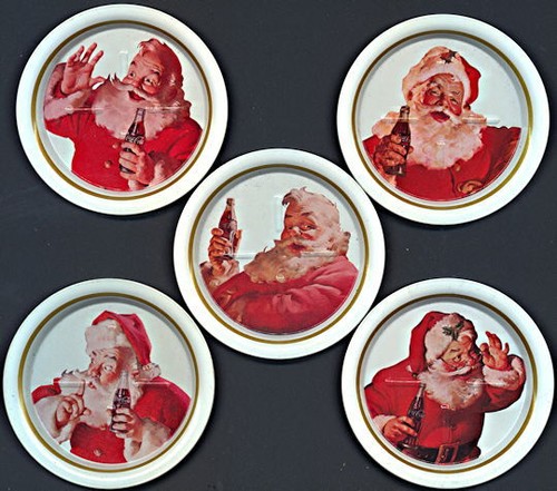5 Ohio Art Haddon Sundblum Santa Claus Coca Cola 1983 All Metal Coasters - Picture 2 of 2