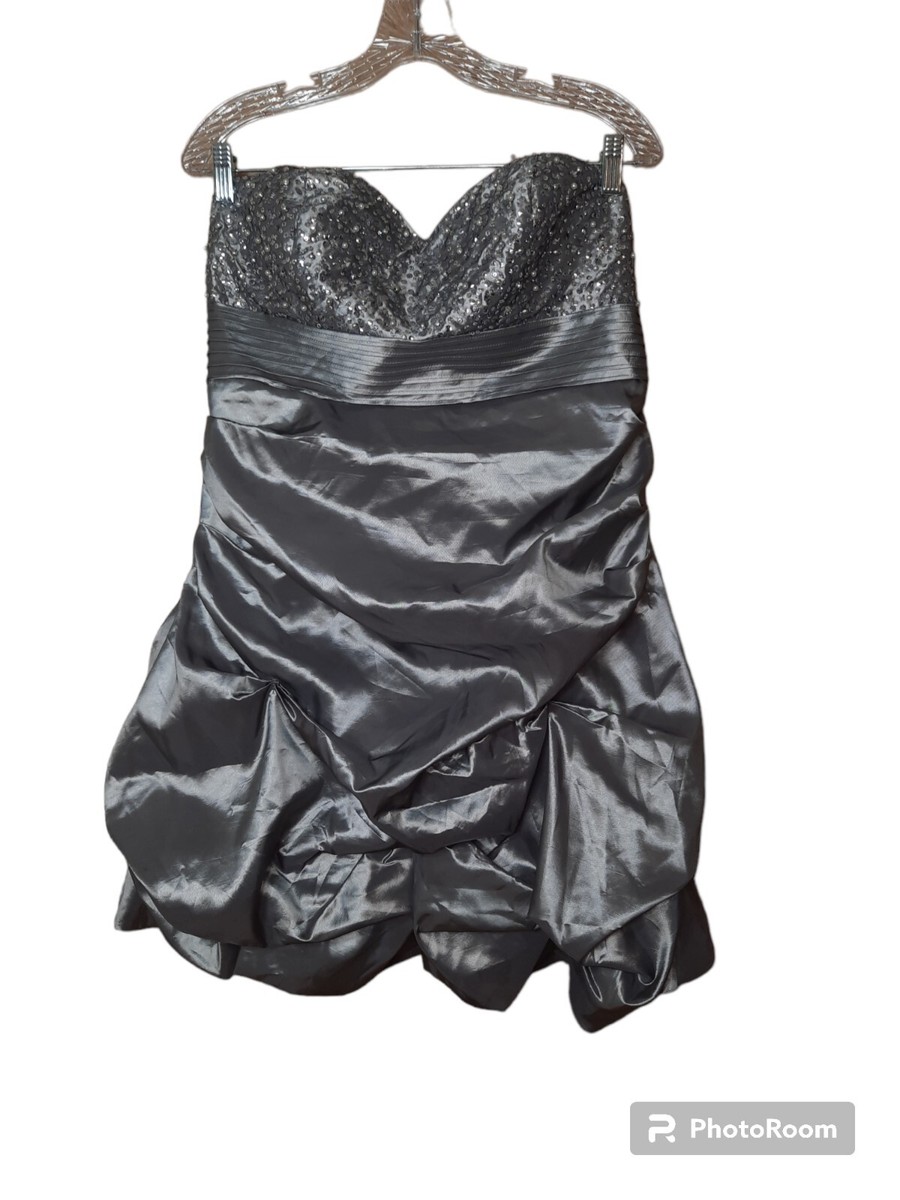 onyx nite prom dresses Onyx Nite 17/18 Gray Silver Prom Dress Evening Gown Sleeveless Scrunched