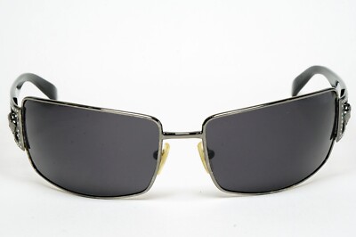 美品　VERSACE　MOD.2104　ブラックレンズ　シルバーフレーム Versace Sunglasses 2004 Vintage Black Gunmetal Wrap MOD 2032-B