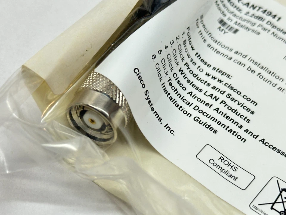 Cisco 74-1864-01 Dipole Antenna 2.4GHz 2.2dBi w/ RP-TNC AIR-ANT4941 LOT OF 2 - Image 3 of 4