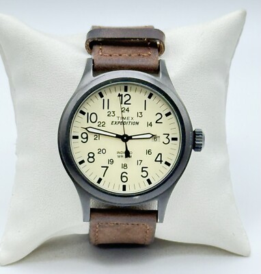 ティム Timex Expedition Indiglo WR 50M LUMI Date Brown White Dial Band