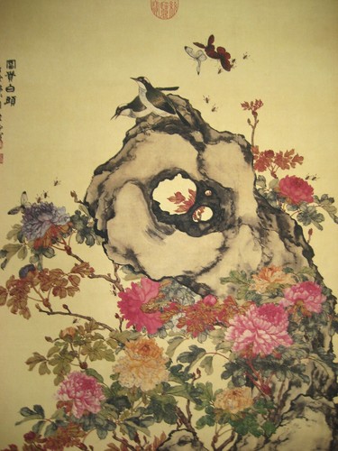 Antico quadro cinese antico rotolo di fiori su carta di riso di Ju Lian - Foto 3 di 5