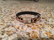 NEW LEOPARD printed fur LEATHER BRACELET fancy crystal MAGNETIC CLOSURE