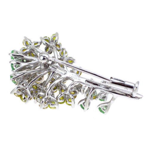 K18WG Treat Yellow Diamond Green Garnet Brooch TYD1.40CT GG0.30CT Bouquet Flower - Picture 2 of 5