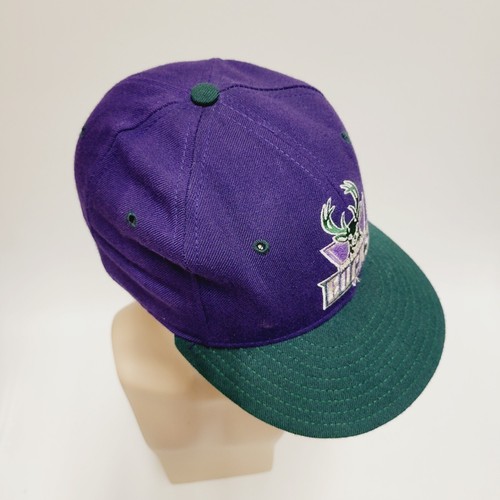 Milwaukee Bucks Hat New Era Pro Model NBA Purple Wool Fitted Size 6 7/8 Vintage - Picture 10 of 12