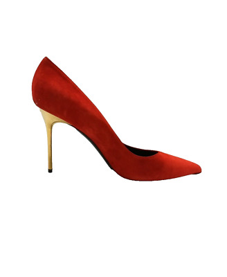 Décolleté rouge mode rubis Balmain avec talon aiguille doré UK 4,5
