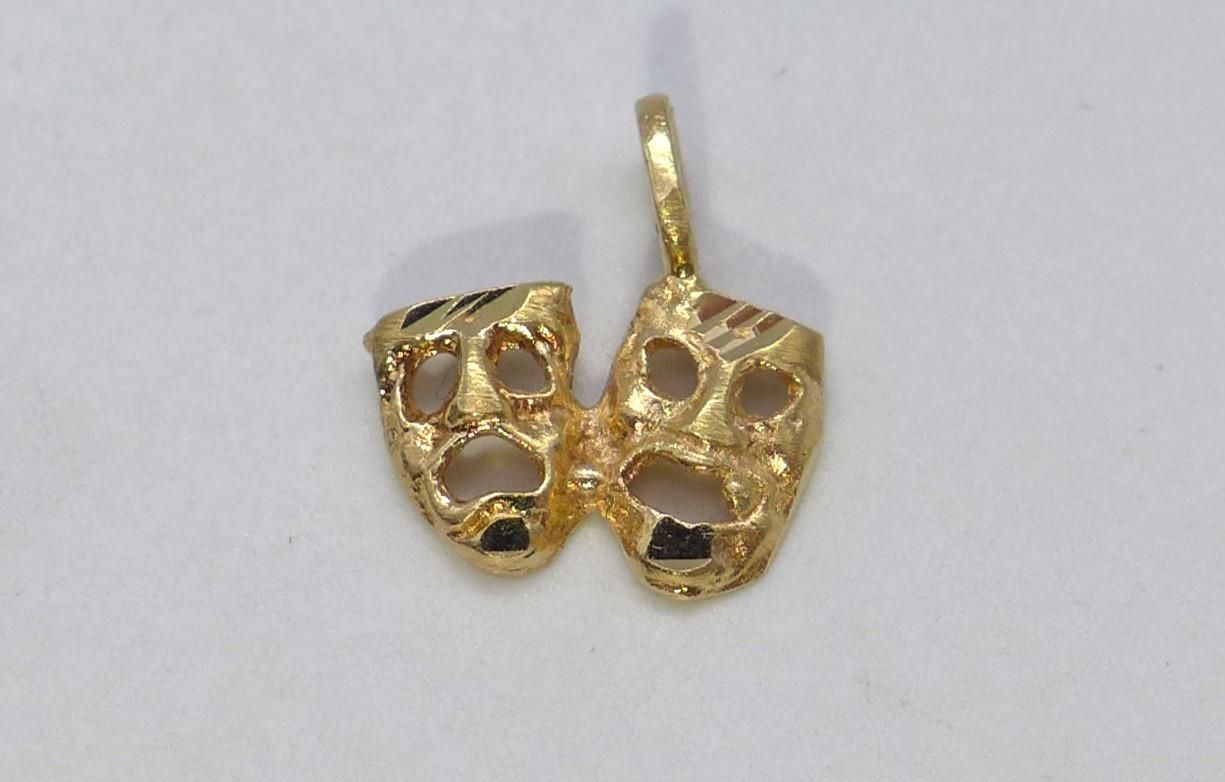 Two Faced Theater Mask Comedy Tragedy Pendant 14k… - image 1