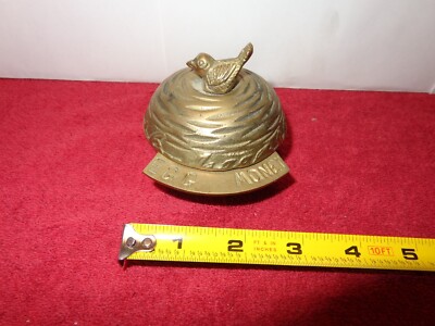 ANTIQUE HEAVY SOLID BRASS CHANGE HOLDER CONTAINER 3 x 2  5/8 in NICE BIRD #Z 135