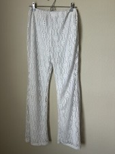 VINTAGE HIPPIE BOHEMIAN WHITE LACE W/LINING WIDE LEG BELL BOTTOM PANTS M