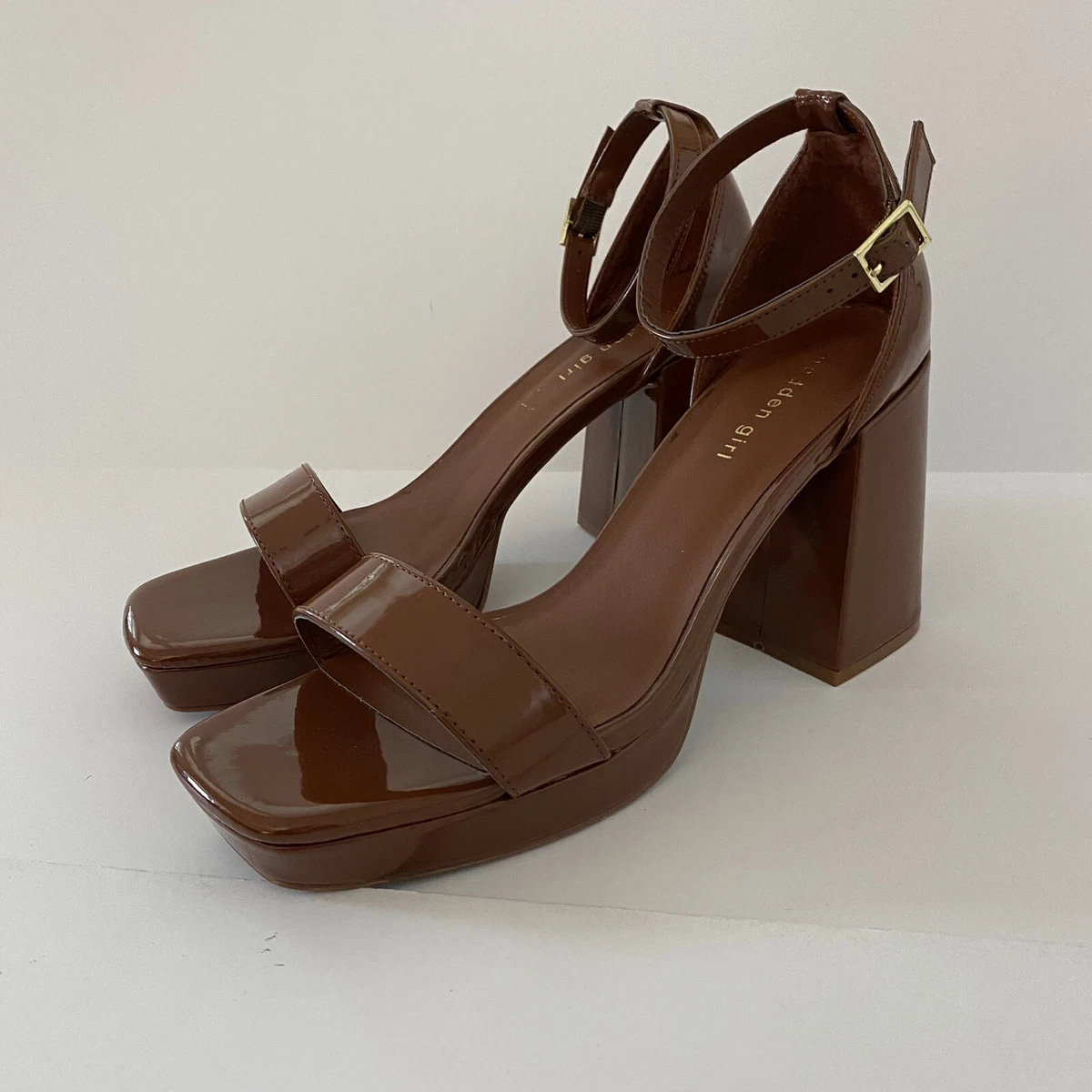 Madden Girl Size 11 Heels Open Square Toe Oban Patent Leather