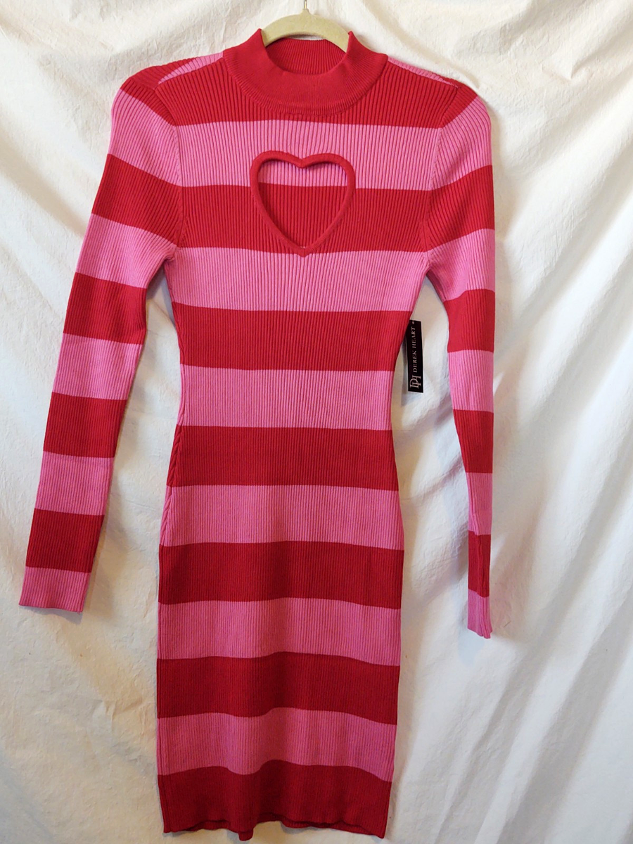 Heart Sweater Knit Dress w/Cut Out Red Pink Womens Size Large by Derek  Heart