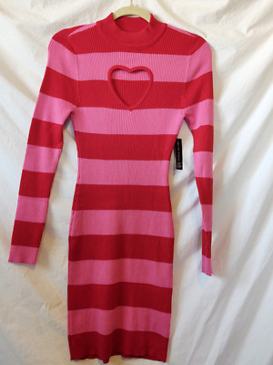 Heart Sweater Knit Dress w/Cut Out Red & Pink Womens Size Large by