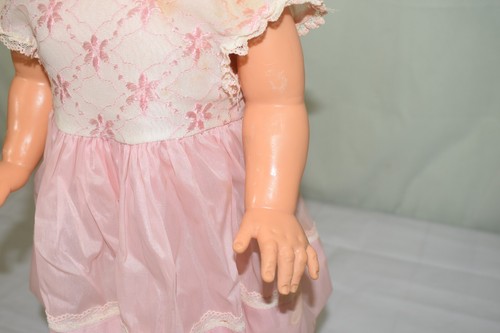 Vintage Unmarked Baby Girl Doll 24" MCM Dress, Sleepy Eye Ratchet Arm - Picture 13 of 19
